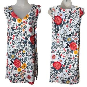Loft Shift Dress Size Medium Lined V-Neck Floral Short Ruffle Cap Sleeves
